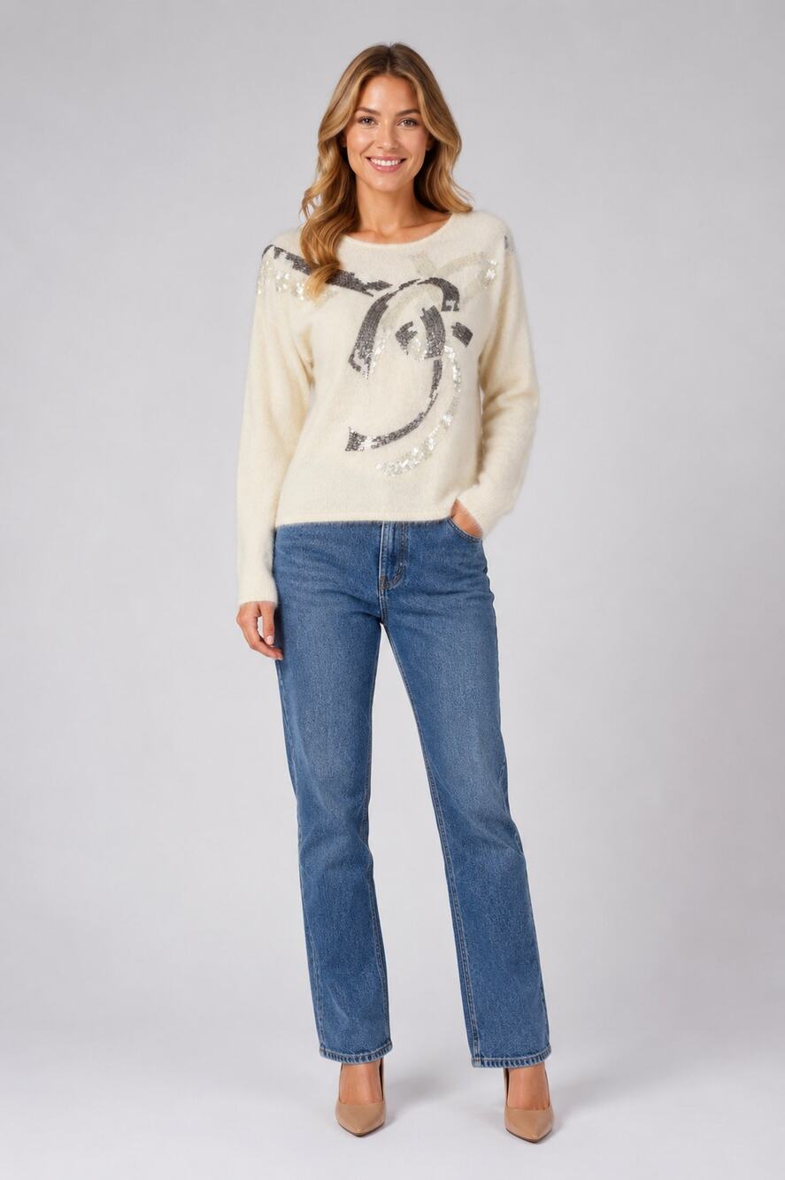 Gillian Sportswear Vintage Angora Lambswool Sequin Sweater Women Medium Cream